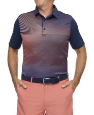 Men  s LARGE Greg Norman Orange Blue Striped Play Dry Golf Polo Shirt