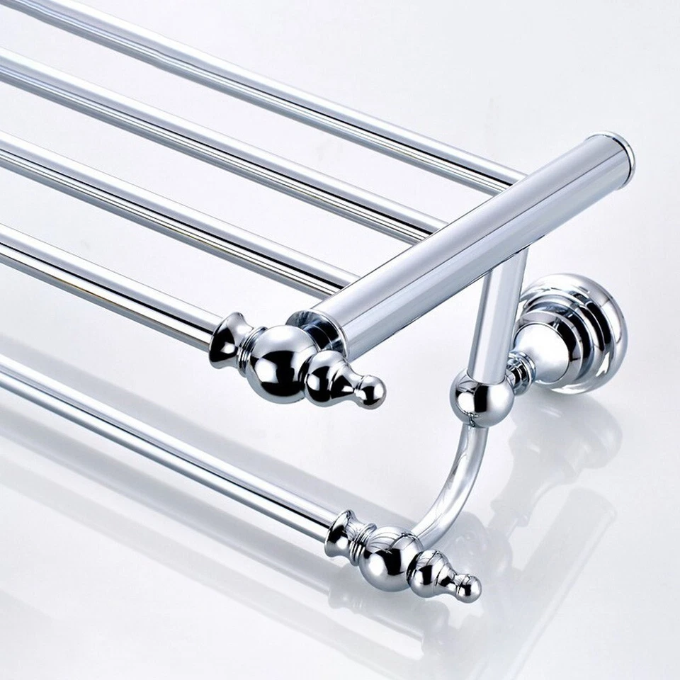 Polished Chrome Bathroom Towel Rail Holder Rack Bar Shelf Wall Mounted mba901 - Image 3 of 4