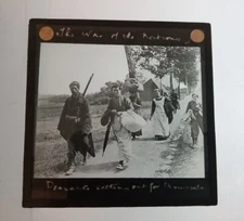 Antique Magic Lantern  Slide World War 1 Peasant Refugees Walking To Safety 