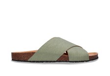 Sandales véganes cuir d'ananas vert enfiler eté semelle rembourré pneu recyclé