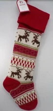 Pottery Barn Reindeer Deer Classic Fair Isle Christmas Stocking 11x 27" Red 9002