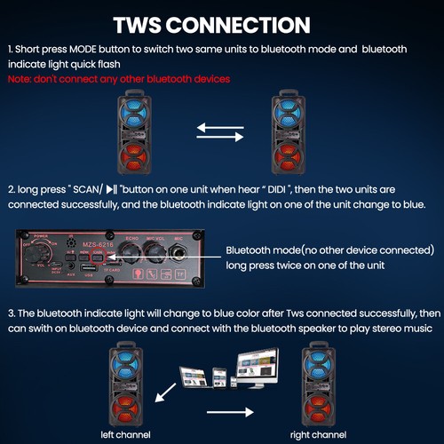 2000W Bluetooth Speaker DJ Party Speakers TWS Sub Woofer Speaker System TF AUX - Picture 9 of 19