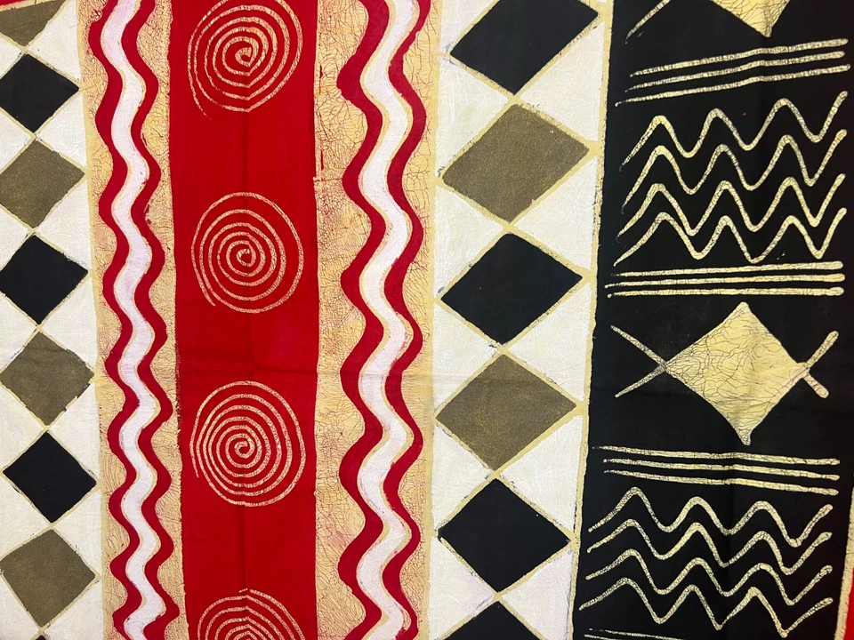 Tapiz Batik Zimbabwe Sadza Tela Abstracto Geométrico Tribal Diseño, 58" X 75" Foto 3 de 4