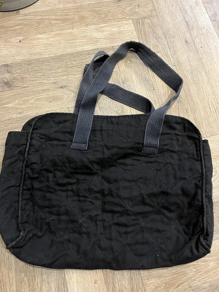 Bolso de Mano Sonia Rykiel Vintage Negro Acolchado Lona Algodón Oro Brillo Letras Foto 3 de 4