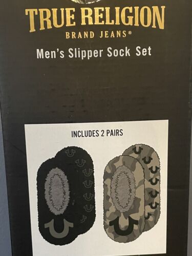 NEW True Religion 2 Pairs Slipper Socks Men's Size Large 11/12 Black Camo L - Picture 3 of 3
