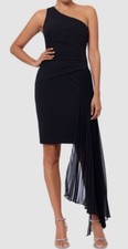 Xscape Women's Black Draped One-Shoulder Sheath Dress Size 10