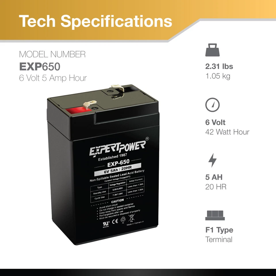 Paquete de 2 baterías recargables selladas de plomo ácido de 6V 6 voltios 5Ah reemplaza 4,5Ah 4Ah Foto 2 de 4