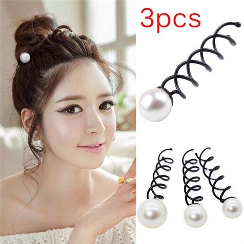 3PCS Pearl Black Spiral Spin Screw Bobby Pin Hair Clips Lady Twist Barret N8A9