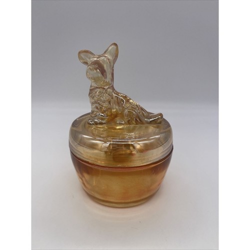 1940's Glass Marigold Scottie Dog Lid Covered Candy Dish
