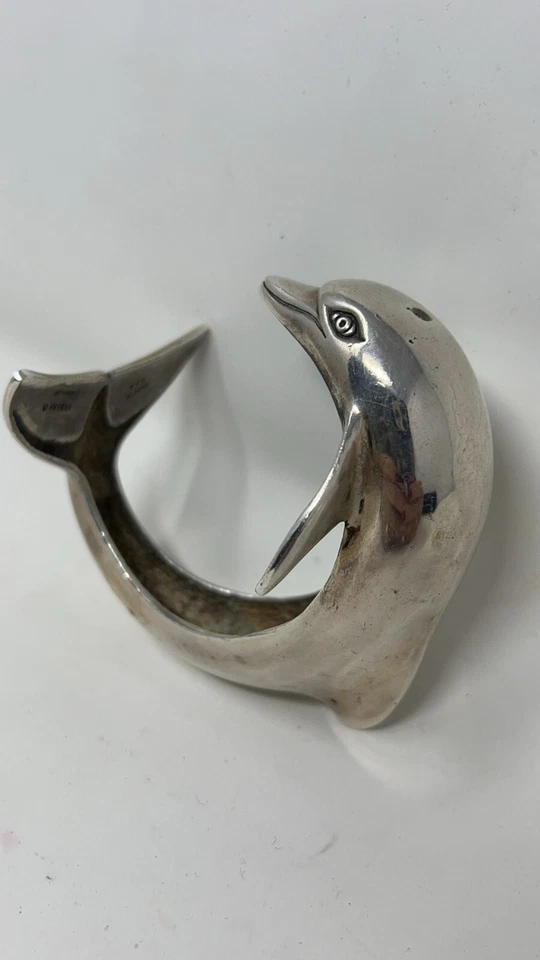 Bracelete vintage KABANA EUA sólido prata esterlina 925 golfinho 102,75 g - Imagem 2 de 4