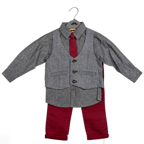 Baby Boys smart outfitshirt,tie,Tweed waist coat & chinos 612,1218
