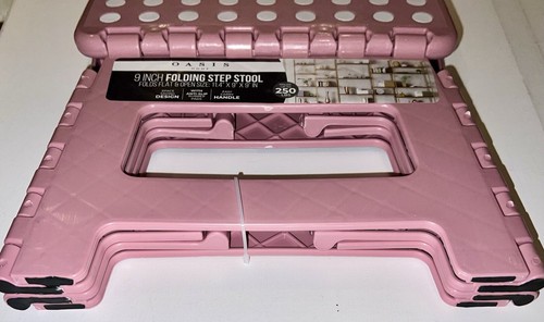 Pink Folding 9" Step Stool Lightweight Anti Slip Rubber Pads Easy Care Handle - Picture 13 of 19