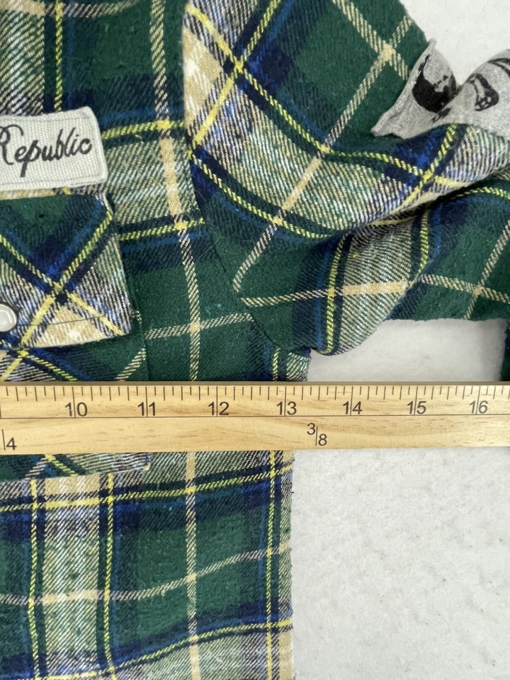 MONSTER REPUBLIC BOYS SHIRT GREEN PLAID YOUTH SZ 4 COTTON FLANNEL PEARL SNAP UP - Image 4 of 4