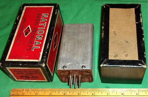 National Radio Co. PB-10 Plug In Base & Shield 6 Prong NOS/NIB Clean! (1940s)