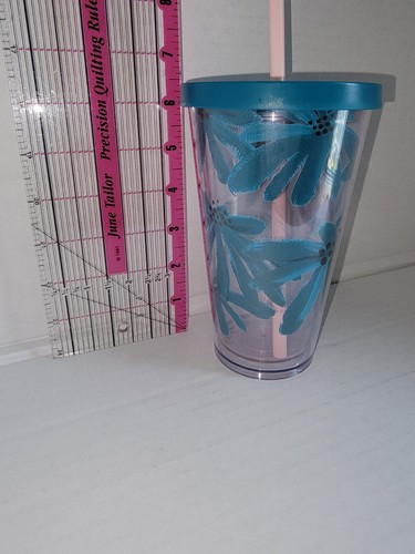 STARBUCKS Blue Palm Chamomile Flower Cold Cup Acrylic TUMBLER 16 Oz - Picture 3 of 5