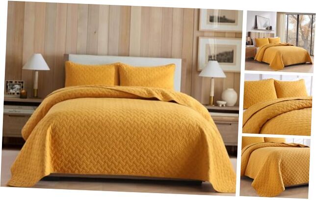 Cotton Quilt Bedding Sets Queen Size, Queen (90 by 98inch) Yellow Weave Pattern