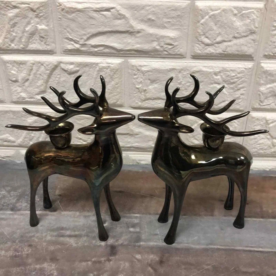 2 Modern Sleek Deer Christmas Candle Holders Decor Holidays heavy silver plated - Image 2 of 4
