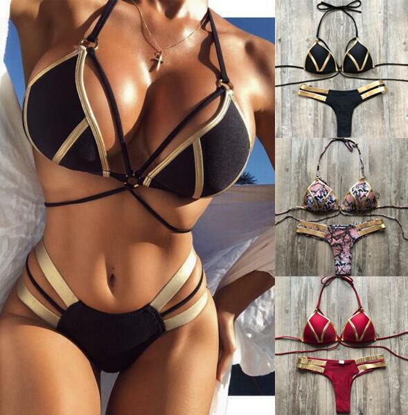Conjunto de bikini con vendaje push-up acolchado para mujer traje de baño ropa de playa