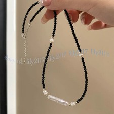 Faceted 3mm Round Black Spinel Natural White Baroque Pearl Necklace 14-36 inches