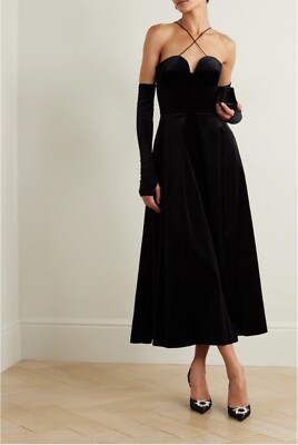 alex perry long black dress NWOT Patten Pleated Velvet Gown And Gloves See FIT Model measurements 11.30.25 Sexy Tight Dress Summer Size:S/M Tall