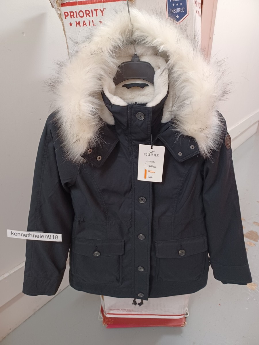 Hollister ファーアウター XSサイズ Hollister Men's Coat Size XS Full Zip Blue Faux Fur Lined, Winter