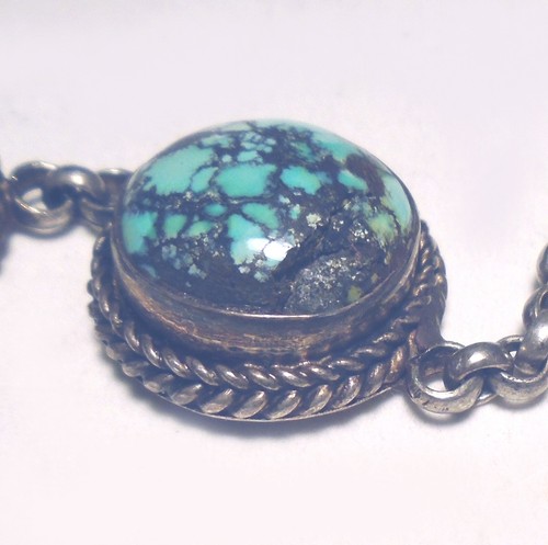 Antique REPOUSSE Sterling 925 NEPALESE DRAGON Tibetan TURQUOISE NECKLACE - Picture 6 of 7
