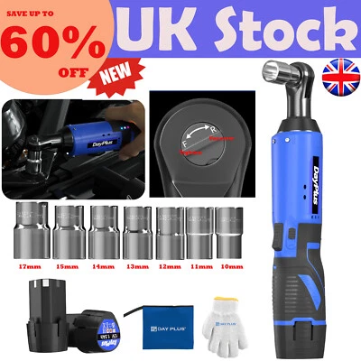 DAYPLUS 420Nm Electric Cordless Right Ratchet 3/8'' 90 Angle Wrench Power 2 Battery KIT