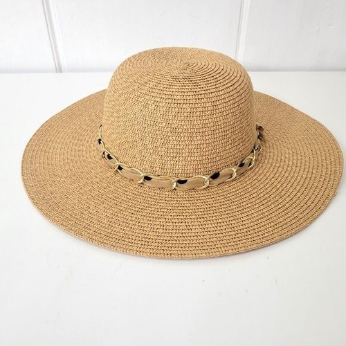 Nicole Marciano Straw Hat with Gold Chain Trim eBay