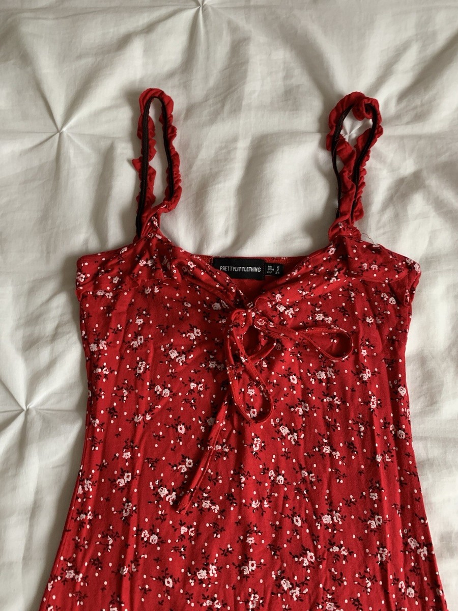 PLT Pretty Little Thing Red Floral Patterned Mini A Line Dress
