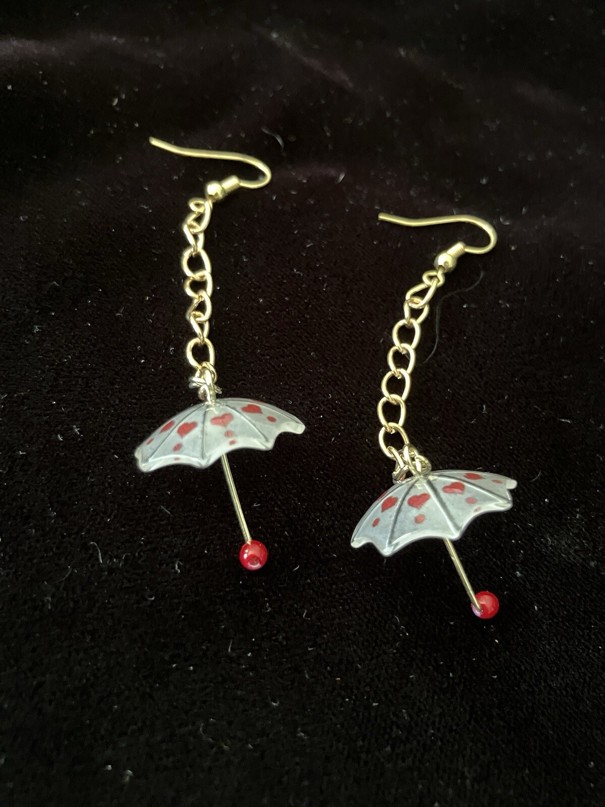 Gold-Toned Heart Umbrella Dangle Earrings with 3
