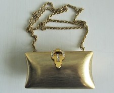 Rodo Italy Burnished Gold  Metal Swarovski Crystal Accent Chain Evening Purse