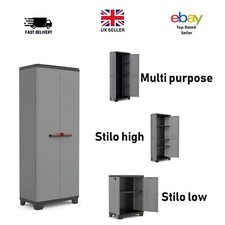 Keter Stilo Multi Purpose Indoor Garage Utility Storage Cabinet Grey/Black Shelf