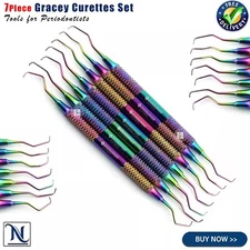 7 Pcs Dental Gracey Curettes Multi Color Periodontal Subgingival Scaling Scalers