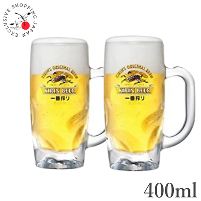 KIRIN Beer Stein Glass Cup 400 ml Drink Mug Cup 2 Pair Set Home