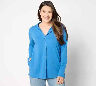 #ad #ad NEW Denim amp; Co. 2X Beach French Terry Hooded Jacket in Indigo Sea Blue QVC 2937 $29.99