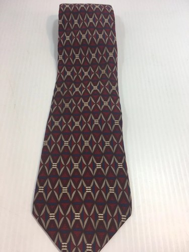 Oleg Cassini Vintage Mens Necktie Burgundy Blue Abstract Woven Silk Neck Tie 58” - Picture 2 of 7