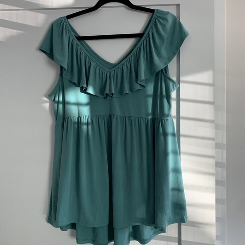 Camicetta Torrid top blusa XL turchese scollo a V volant babydoll peplo senza maniche - Foto 3 di 7