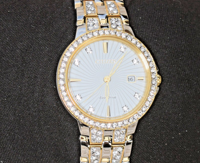 NEW CITIZEN Silhouette Crystal Eco-Drive Watch EW2344-57A Two Tone Stainless
