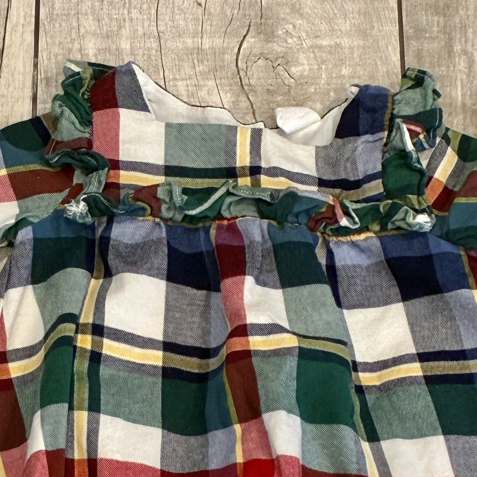 VESTIDO DE FRANELA CON VOLANTES MANGA LARGA A CUADROS ROJO VACACIONES BEBÉ NIÑA GAP 6-12m Foto 2 de 4