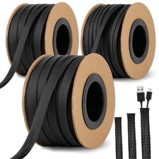 300ft PET Expandable Braided Cable Sleeving 1/4, 3/8, 1/2 in Black Wire Loom