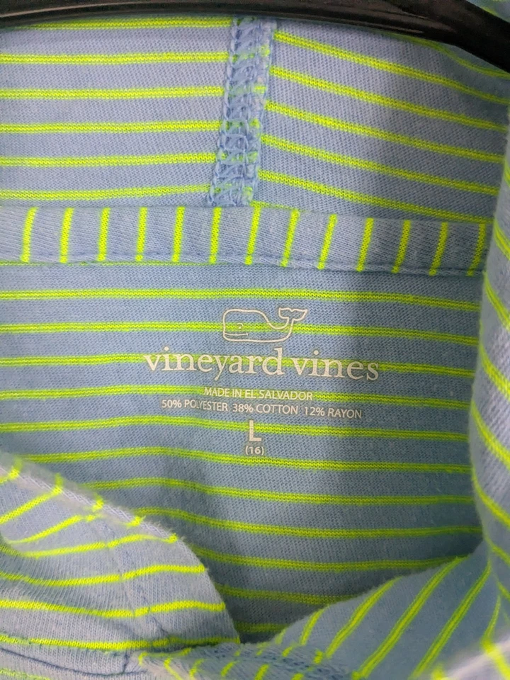 Vineyard Vines Hooded T-shirt Boys Large Blue Long Sleeve Striped - Image 4 of 4