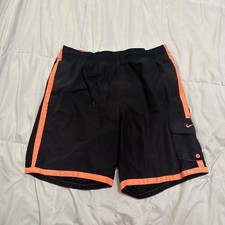 Nike Swim Trunks Mens L Black Cargo Pocket Mesh Lining Elastic Waist