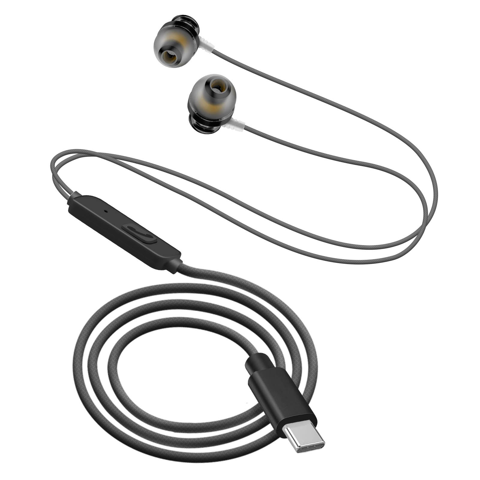 Écouteurs USB-C noirs LinQ avec microphone HD et télécommande intégrée pour appels