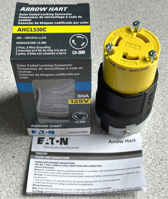 NEW Eaton Arrow Hart AHCL530C Yellow Locking Connector L5-30R 30A 125V 2P 3W grd