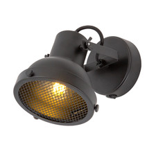 Vintage and Industrial Matte Black Spot Wall Light Fitting with Grill by Happ...