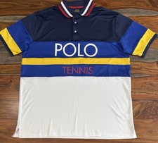 POLO RALPH LAUREN Blue Yellow Stripe Tennis Performance Shirt Men  s Big Tall XLT
