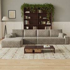 135"Camel Cloud Sofa L Shaped Sectional Couch Corduroy Boneless with Left Chaise