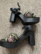 Sandali Monet Vintage Rosso o Morto UK 5 Blocco Tacco Nero Nuovi Vecchio Stock