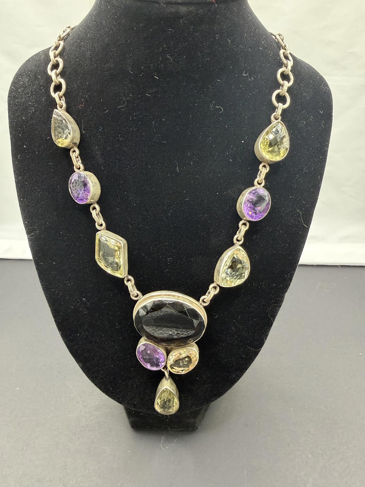 Sterling Silver Multi-Gemstone Statement Necklace - image 1