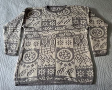 Maglia Donna Angora Wool Sweater Gray Ivory Size Medium Abstract Art Print Italy